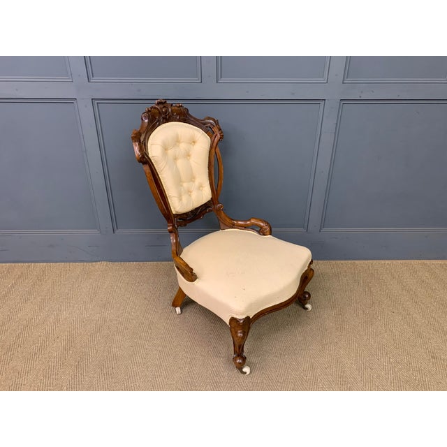 Victorian Walnut Upholstered Salon Chair, 1870 For Sale - Image 9 of 14