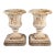 Pair of Vintage Cast Iron Campana Urns on Weathered Cast Stone Bases For Sale