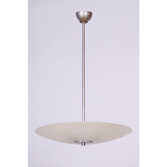 Bauhaus Chandelier in Chrome, Steel and Frosted Glass, Czech, 1940s For Sale - Image 13 of 13