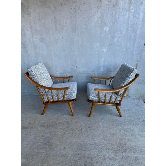 1940s Conant Ball Solid Maple Lounge Chairs, Restored Pair For Sale - Image 9 of 11