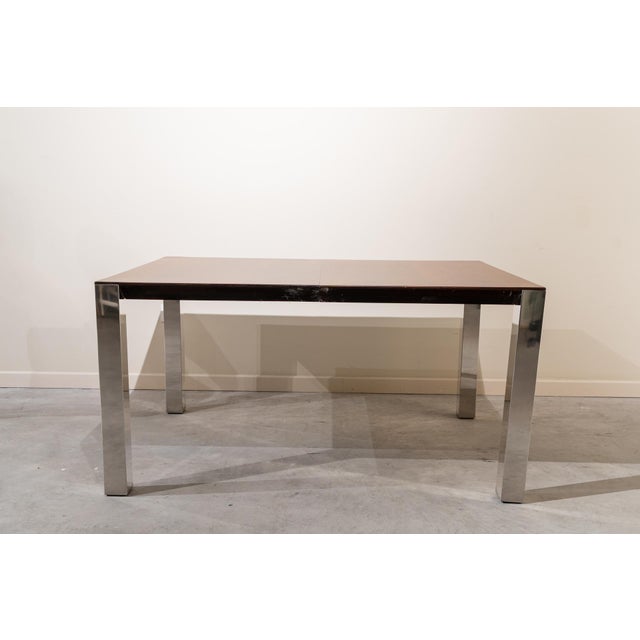 1970s Extendable Dining Table in Stainless Steel and Walnut, 1970s For Sale - Image 5 of 13