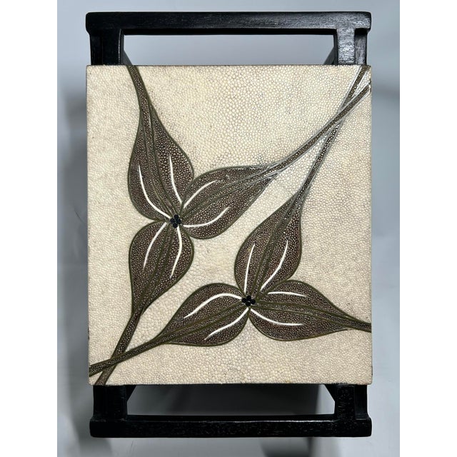 Postmodern 1990s Vintage R. & Y. Augousti Integrated Metal & Tessellated Shagreen Leaf Waste Bin - 1 Piece For Sale - Image 3 of 7