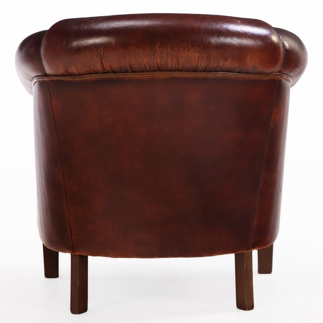 Brown Dutch Art Deco Style Leather Club Chair, C. 1950. For Sale - Image 8 of 8