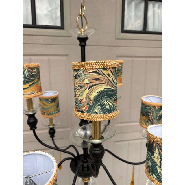 Vintage Chandelier With Marbleized Shades and Amber Crystals For Sale - Image 12 of 12