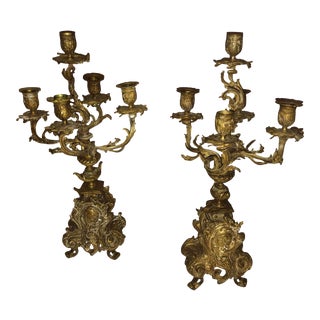 French Bronze Antique Candelabra - a Pair For Sale