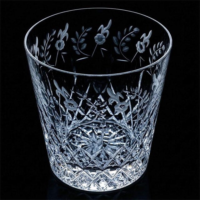 Hollywood Regency Vintage Yugoslavian Rogaska "Gallia" Cut & Etched Crystal Flared Double Old Fashioned Rocks Glasses - Set of 8 For Sale - Image 3 of 7