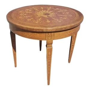 Early 20th Century Dutch Colonial Style Marquetry Fruitwood Gueridon Table