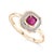 Art Nouveau Asscher Cut Ruby Halo Diamond Wedding Ring in 14k Gold Size 6.5 For Sale - Image 3 of 12