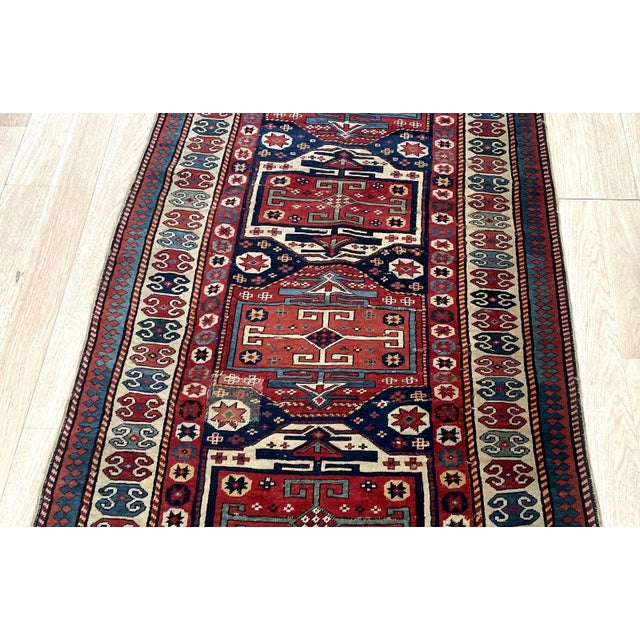 Textile Antique 1880s Caucasian Kazak Runner 3.2' X 8' (97cm X 244cm) For Sale - Image 7 of 8