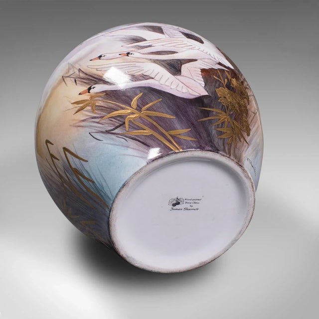 Blue Vintage English Decorative Ceramic Flower Vase Hand Painted by James Skerrett For Sale - Image 8 of 13