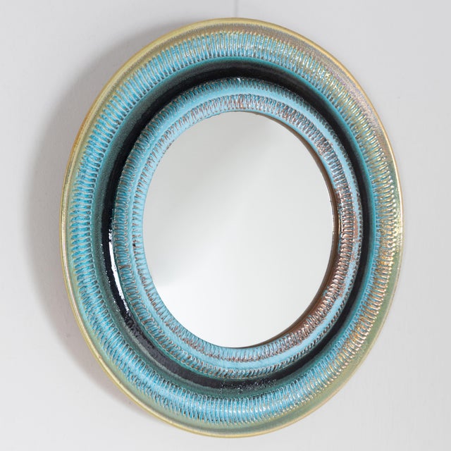 Round Wall Mirror with Ceramic Frame, 1970s For Sale - Image 11 of 11