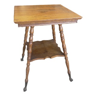 Antique Oak Wood Parlor Table Marble Talon Feet For Sale
