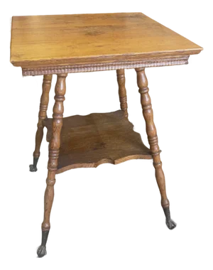 Antique Oak Wood Parlor Table Marble Talon Feet