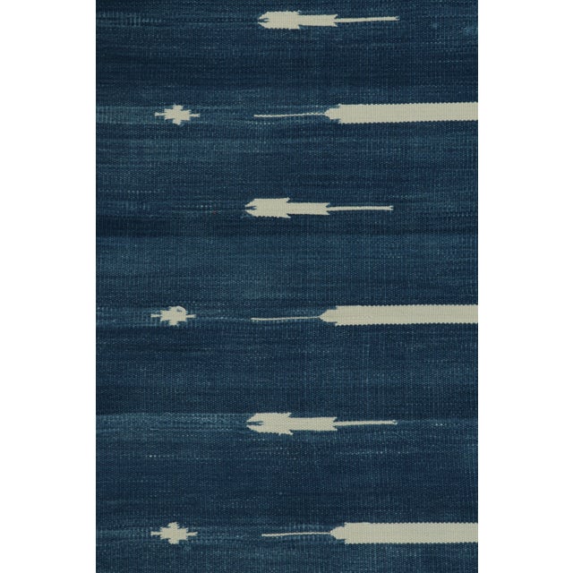 Boho Chic Rug & Kilim's Modern Dhurrie Rug in Blue with White Stripes & Geometric Patterns - 5x7 For Sale - Image 3 of 8