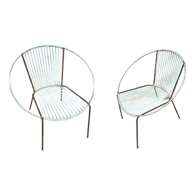 Mid 20th Century Iron and Rubber Cord Loop Outdoor/Patio Chair by Salterini, Pair, Attributed For Sale
