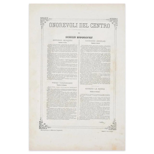 Onorevoli del centro is an original artwork realized in 1872 by antonio manganaro. Original colored lithograph. Good...