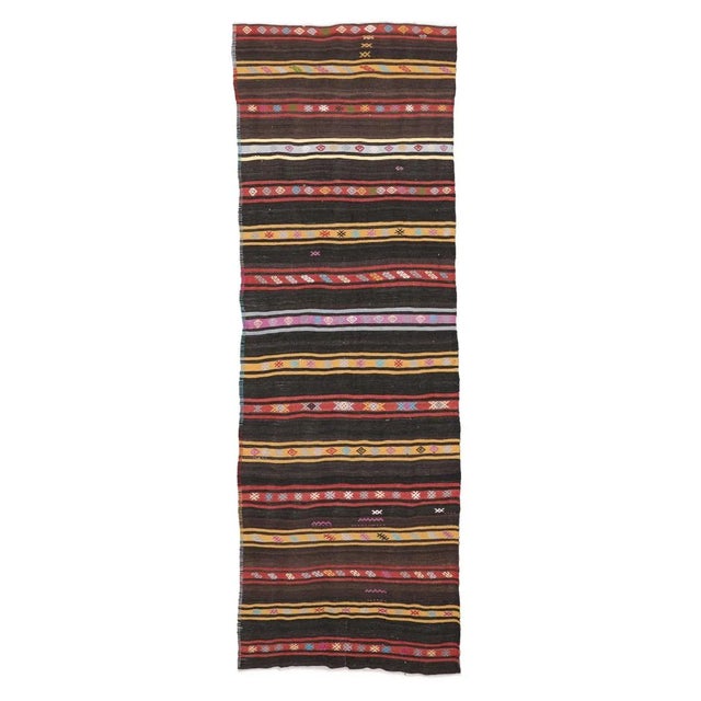 Textile Mid 20th Century Striped Vintage Kilim Runner For Sale - Image 7 of 7