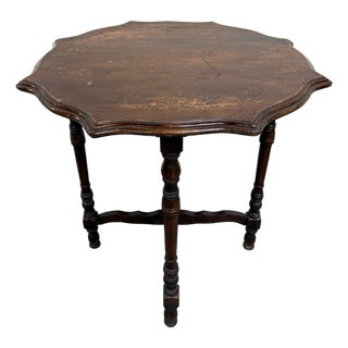 Vintage Jacobean Revival English Tudor Style Oak Side Table Lamp Table For Sale