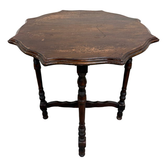Vintage Jacobean Revival English Tudor Style Oak Side Table Lamp Table For Sale