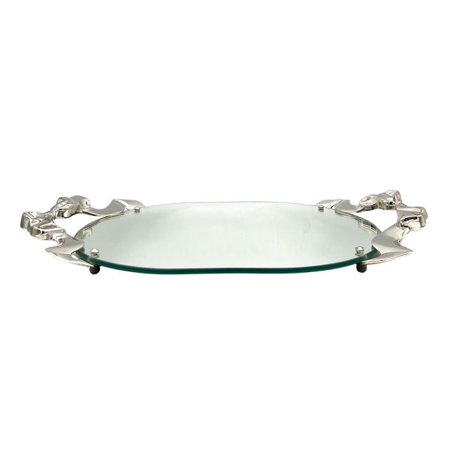 1988 Godinger Silver-Plated Bow & Ribbon Mirrored Vanity Tray – Hollywood Regency / Art Nouveau Revival For Sale - Image 17 of 18