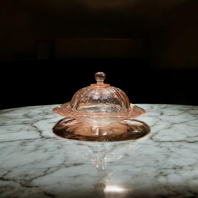 Art Deco Madrid Pink Depression Glass Covered Butter Dish For Sale - Image 3 of 10
