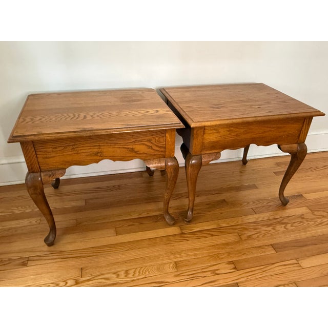 Late 20th Century Broyhill Oak Queen Anne Side Tables For Sale - Image 13 of 16