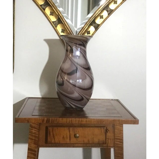 Hand blown cased glass vase with steel polished pontil -majestic in size-measures 14.5” -shades of lavender to purple on a...