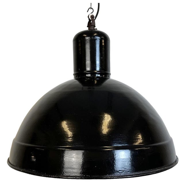 Industrial Black Enamel Factory Pendant Lamp, 1950s For Sale - Image 14 of 14