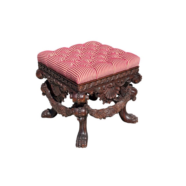 Italian 18th C Style Carved Italian Walnut Footstool Ottoman Bench For Sale - Image 3 of 5