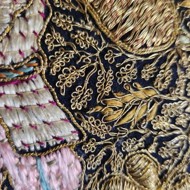 1900 - 1909 Opulent 19th Century Gold Thread Hand Embroidered Tiger Lumbar Pillow For Sale - Image 5 of 10