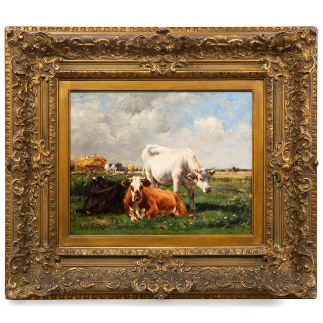 MARIE DIETERLE French, 1856-1935 Cattle at Rest in a Bucolic Pasture [canvas] 16 1/8" H x 19 5/8" W [frame] 24 1/2" H x 3...