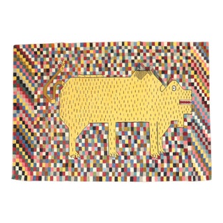 Vintage Persian Rhinoceros Checkerboard Kilim Textile Art For Sale