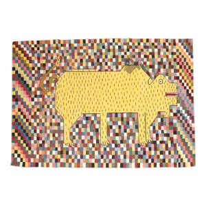 Vintage Persian Rhinoceros Checkerboard Kilim Textile Art