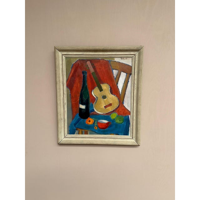 Rn, Still Life with Guitar and Wine Bottle, 1949, Oil Painting on Canvas, Framed For Sale - Image 6 of 18
