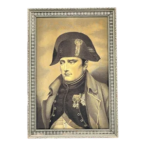 French Grisaille (Grey) Tapestry Portrait of Napoleon Bicorne Hat & Greatcoat