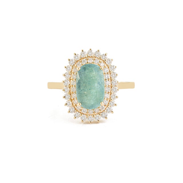 VR Jewels 2.14Carats Natural Paraiba Tourmaline Cushion Cut Diamond Halo 14k Gold Ring Size 5 For Sale - Image 4 of 18