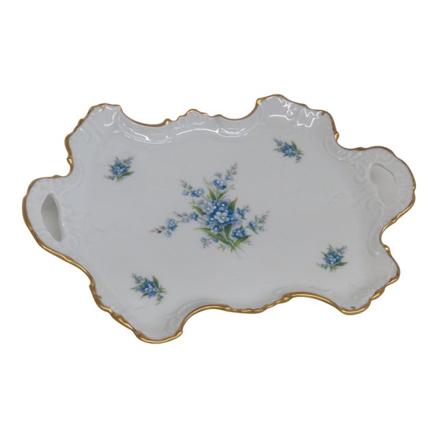 Mid 20th Century Limoges Forget Me Not Floral Pattern Floral Dresser Trinket Tray Dish 4532b For Sale