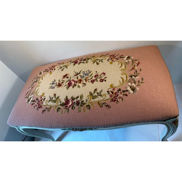 Vintage French Provincial Pink Needlepoint Vanity Bench For Sale In Dallas - Image 6 of 12
