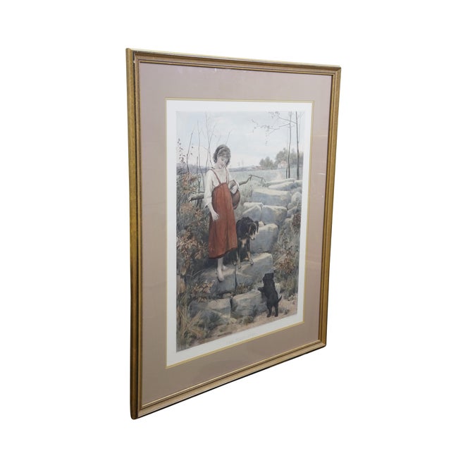 Victorian Antique Arlent Edwards First Step Puppy Engraving After George Swinstead 37" For Sale - Image 3 of 16
