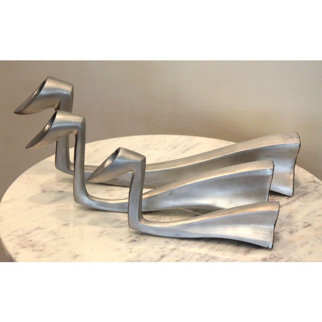 Silver Set of 3 Graduated Incredible Postmodern Vintage Matthew Hilton Swan Candlesticks For Sale - Image 8 of 9
