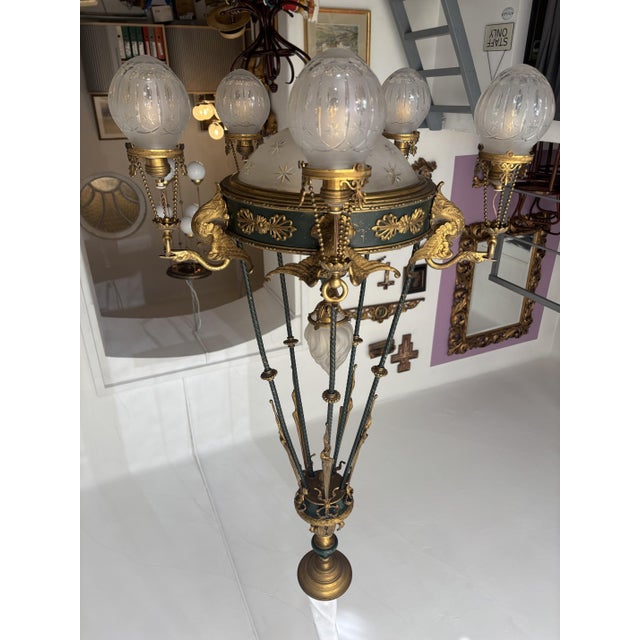 Metal Empire Style Chandelier, 1890s For Sale - Image 7 of 9