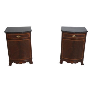 Pair Scarborough House Marble Top Mahogany Nightstands For Sale