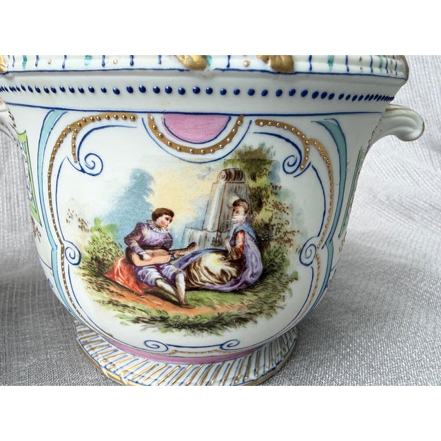 Hand Painted Bisque CachePots Set of 2 For Sale - Image 16 of 18