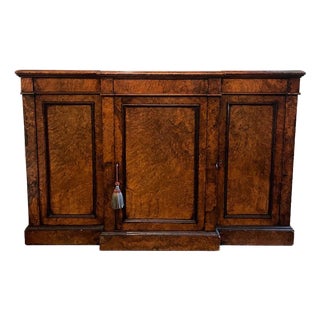 Antique English Burr Walnut 3 Door Sideboard, Server For Sale