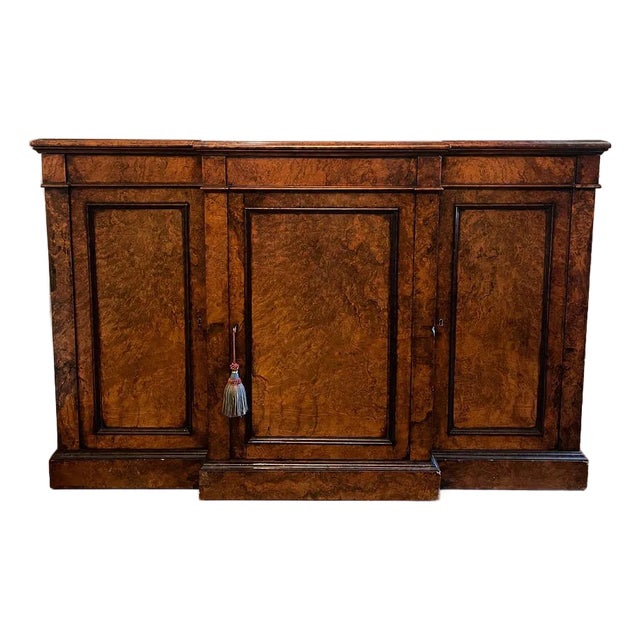 Antique English Burr Walnut 3 Door Sideboard, Server For Sale