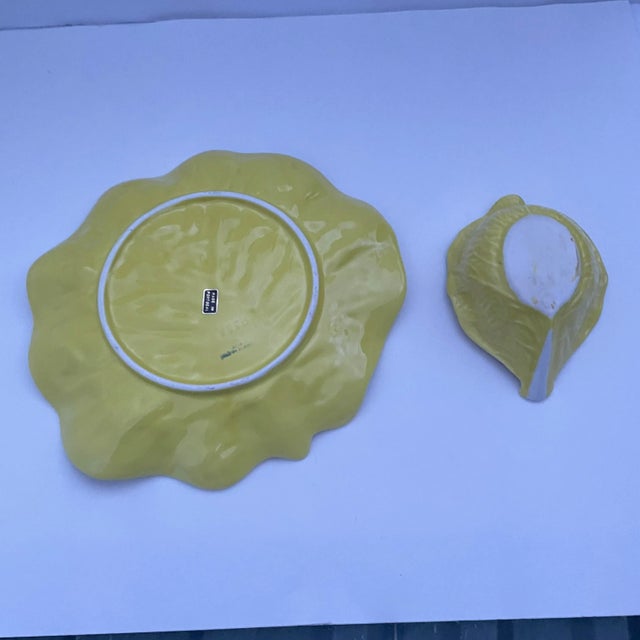 Secla Vintage Yellow Cabbage Majolica Chip and Dip Platter- 2 Pieces For Sale - Image 4 of 6