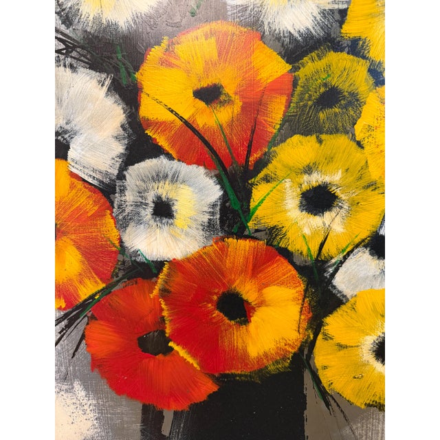 Large and one of a kind vintage MCM abstract floral still life. Painted in vivid, gestural manner in oil paint. Signed by...