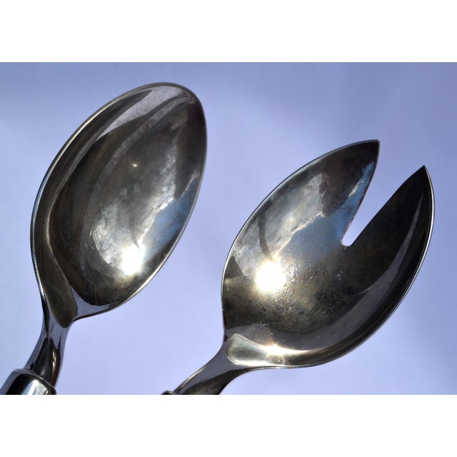 Metal 1960s Christofle Hotel Style Serving Silverplate Spoons Faceted Crystal Handle - Set of 2 For Sale - Image 7 of 12