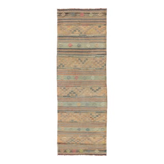 Vintage Turkish Kilim Runner With Geometric Shapes and Colorful Stripes For Sale