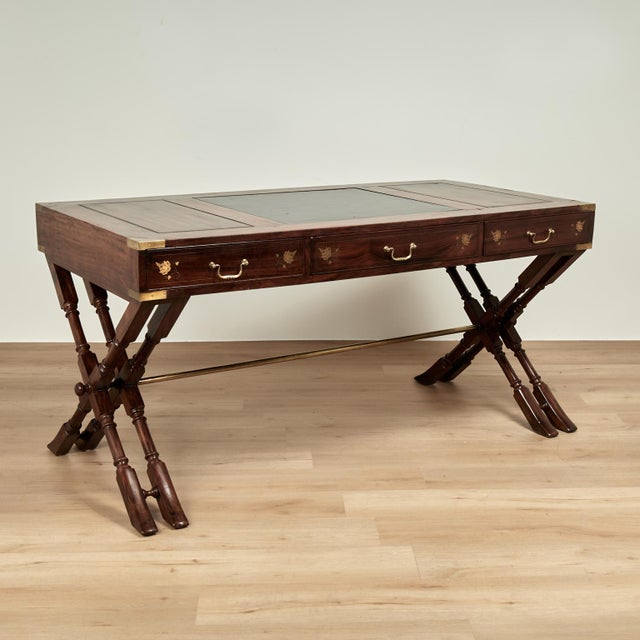 Vintage Anglo Indian Campaign Style Desk and Chair For Sale - Image 4 of 18